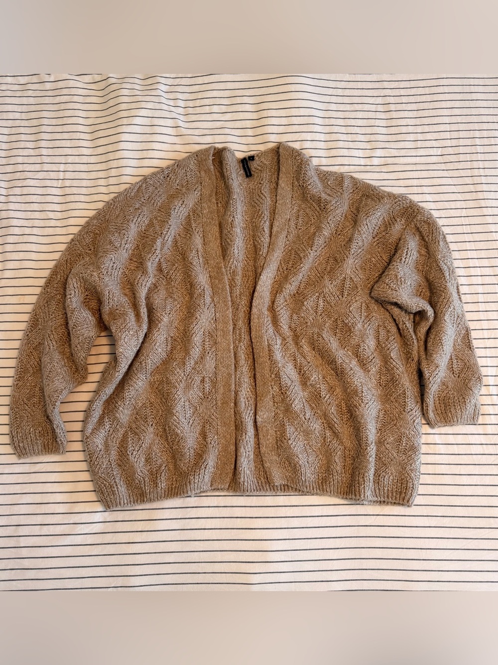moon & madison Taupe Open-Front Cable Knit Sweater